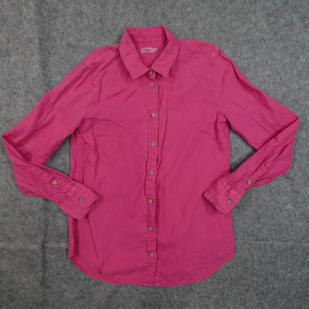 Faherty Top Womens Small Linen Lagenlook Beachy Button‎ Front Pink Shirt